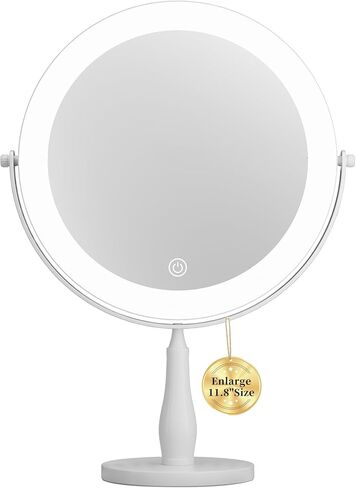 11.8" Extra Large Lighted Makeup Mirror, 1X/10X, 2-Sided Magnifying Mirror with 96 LEDs, 3 Color Dimmable Lights, 360° Swivel, LED Vanity Mirror, White - Great Gift Gold in Kuwait