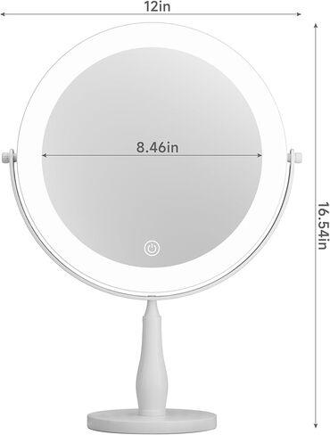 11.8" Extra Large Lighted Makeup Mirror, 1X/10X, 2-Sided Magnifying Mirror with 96 LEDs, 3 Color Dimmable Lights, 360° Swivel, LED Vanity Mirror, White - Great Gift Gold in Kuwait
