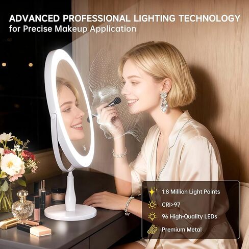 11.8" Extra Large Lighted Makeup Mirror, 1X/10X, 2-Sided Magnifying Mirror with 96 LEDs, 3 Color Dimmable Lights, 360° Swivel, LED Vanity Mirror, White - Great Gift Gold in Kuwait