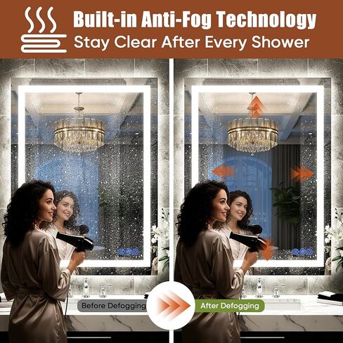 مرآة حمام LED مع أضواء مقاس 24 بوصة × 32 بوصة، مرايا زينة مثبتة على الحائط بإضاءة أمامية وخلفية، تحكم منفصل في الإضاءة، ذاكرة مضادة للضباب، 3 درجات حرارة ملونة، زجاج مقسى مقاوم للكسر in Kuwait
