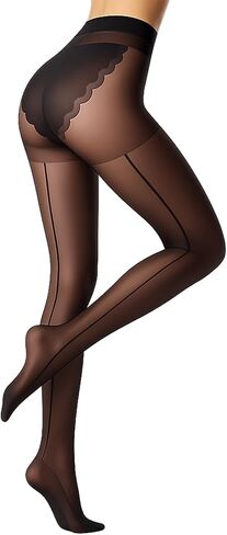 Lusofie High Waisted Tights for Women - Back Seam Sheer to Waist Pantyhose Control Top, Comfortable Stretch Black Pantyhose (Sexy & Elegant, Plus Size XL-XXL) in Kuwait