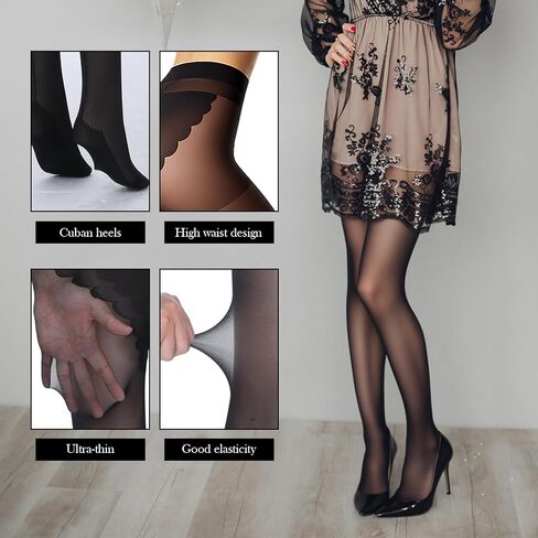 Lusofie High Waisted Tights for Women - Back Seam Sheer to Waist Pantyhose Control Top, Comfortable Stretch Black Pantyhose (Sexy & Elegant, Plus Size XL-XXL) in Kuwait