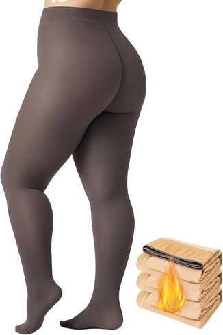 Plus Size Fleece Lined Tights Women, 300g Warm Pantyhose Leggings, Fake Translucent Thermal Tights Winter in Saudi Arabia