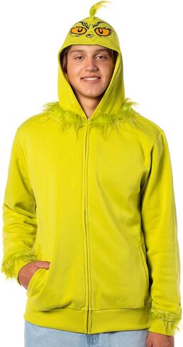 Mad Engine Dr Seuss Men's The Grinch Who Stole Christmas Faux Hair Costume Character Zip-Up Hoodie in Saudi Arabia