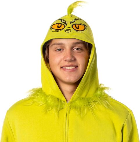 Mad Engine Dr Seuss Men's The Grinch Who Stole Christmas Faux Hair Costume Character Zip-Up Hoodie in Saudi Arabia