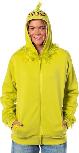 Mad Engine Dr Seuss Men's The Grinch Who Stole Christmas Faux Hair Costume Character Zip-Up Hoodie in Saudi Arabia