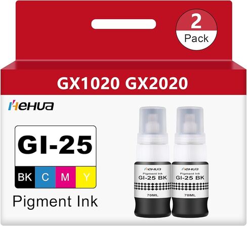 hehua GI-25 Pigment Refill Bottles Ink Replacement for Canon GI25 GI 25 Ink Bottles Compatible with Canon MAXIFY GX1020 GX2020 Inkjet Printers 4 Pack 190ML (Black Cyan Magenta Yellow) in Saudi Arabia