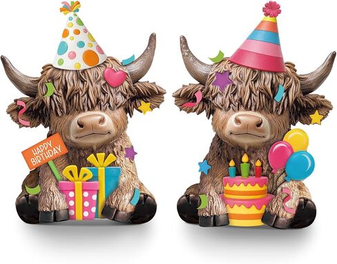 Karenhi 2 PCS Highland Cow Tompurines Summer Beach Seaside Coastal Highland Cow Gnomes Scottish Resin تمثال العجل العجل هدايا لصيف حديقة المنزل المطبخ المكتبي درج ثن in Saudi Arabia