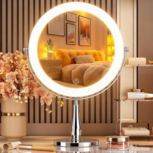 11.8" Extra Large 16.5" Tall Lighted Makeup Mirror, 1X/5X, 2-Sided Magnifying Mirror with 96 LEDs, 3 Color Dimmable Lights, 360° Swivel, LED Vanity Mirror, White - Great Gift in Saudi Arabia