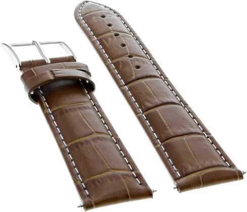 حزام ساعة جلدي من Ewatchparts 20 ملم متوافق مع ساعة Nautical N11502G Windseeker بني فاتح مع خياطة بيضاء in Kuwait