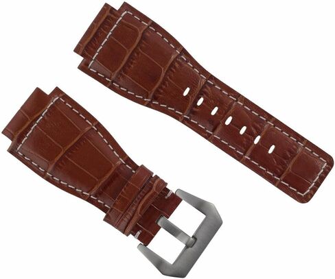 حزام ساعة من الجلد الطبيعي مقاس 24 ملم من Ewatchparts متوافق مع مشبك Bell & Ross BR01-BR03 الفضي in Kuwait