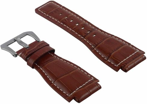 حزام ساعة من الجلد الطبيعي مقاس 24 ملم من Ewatchparts متوافق مع مشبك Bell & Ross BR01-BR03 الفضي in Kuwait