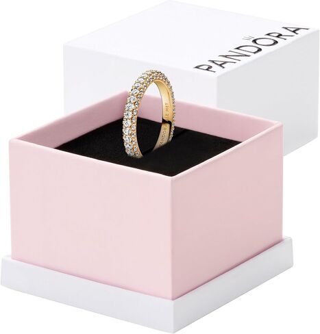 خاتم Pandora Timeless Pavé ذو صف واحد - خاتم متعدد الطبقات أو قابل للتكديس - ذهب عيار 14 قيراط مع زركونيا مكعب شفاف - هدية لها - مجوهرات للنساء مع صندوق هدايا in Saudi Arabia