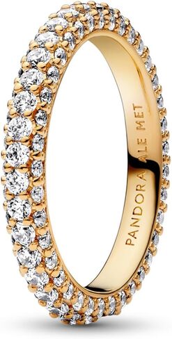 خاتم Pandora Timeless Pavé ذو صف واحد - خاتم متعدد الطبقات أو قابل للتكديس - ذهب عيار 14 قيراط مع زركونيا مكعب شفاف - هدية لها - مجوهرات للنساء مع صندوق هدايا in Saudi Arabia