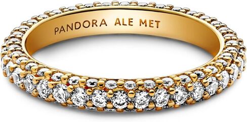 خاتم Pandora Timeless Pavé ذو صف واحد - خاتم متعدد الطبقات أو قابل للتكديس - ذهب عيار 14 قيراط مع زركونيا مكعب شفاف - هدية لها - مجوهرات للنساء مع صندوق هدايا in Saudi Arabia