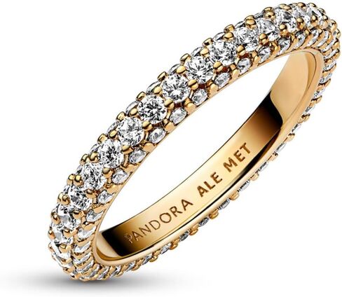 خاتم Pandora Timeless Pavé ذو صف واحد - خاتم متعدد الطبقات أو قابل للتكديس - ذهب عيار 14 قيراط مع زركونيا مكعب شفاف - هدية لها - مجوهرات للنساء مع صندوق هدايا in Saudi Arabia