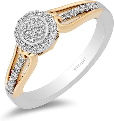 Jewelili Enchanted Disney Fine Jewelry Sterling Silver and 10K Yellow Gold with 1/5 CTTW Diamond Tinker Bell Ring in Saudi Arabia