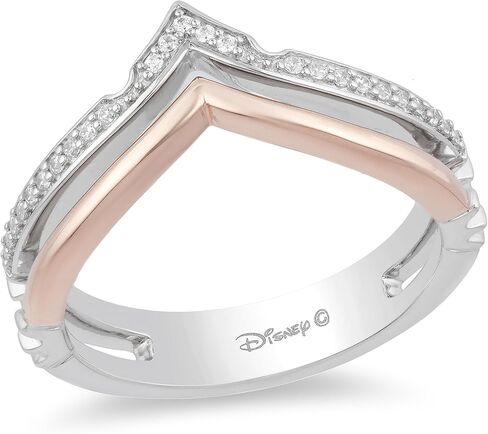 Jewelili Enchanted Disney Fine Jewelry Sterling Silver and 10K Rose Gold with 1/10 CTTW Diamond Aurora Tiara Ring in Saudi Arabia
