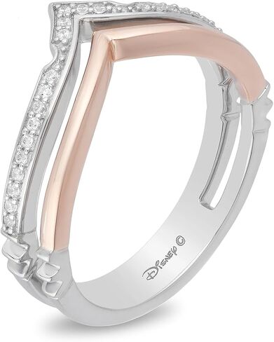 Jewelili Enchanted Disney Fine Jewelry Sterling Silver and 10K Rose Gold with 1/10 CTTW Diamond Aurora Tiara Ring in Saudi Arabia