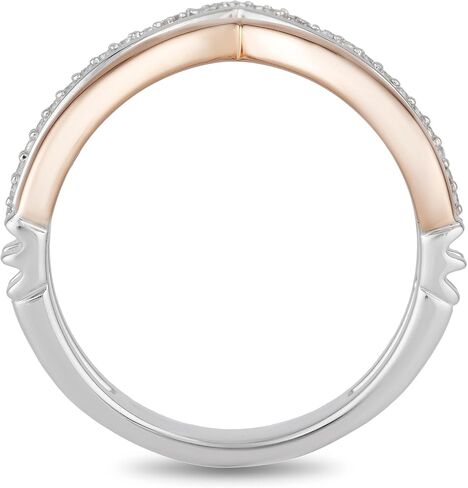 Jewelili Enchanted Disney Fine Jewelry Sterling Silver and 10K Rose Gold with 1/10 CTTW Diamond Aurora Tiara Ring in Saudi Arabia