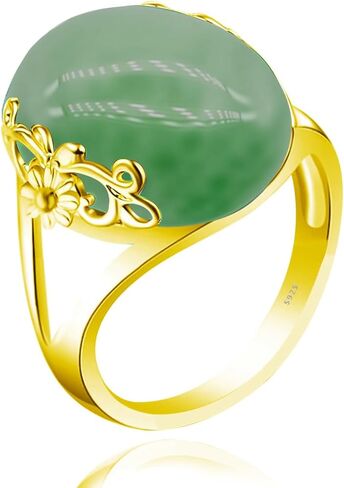 Natural Onyx Agate Aventurine Ring,14K Yellow Gold Plated Edged with Flower Vine Genuine Gemstone Turkey Ring Jewelry for Women in Saudi Arabia