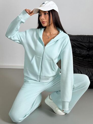 Fall Outfits for Women Oversized Zip up Hoodie Sweatshirt Jogger Sweatpants 2 Piece Sweatsuits Lounge Sets in Saudi Arabia