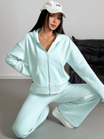 Fall Outfits for Women Oversized Zip up Hoodie Sweatshirt Jogger Sweatpants 2 Piece Sweatsuits Lounge Sets in Saudi Arabia