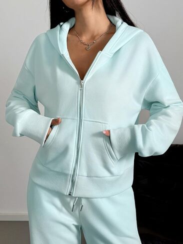 Fall Outfits for Women Oversized Zip up Hoodie Sweatshirt Jogger Sweatpants 2 Piece Sweatsuits Lounge Sets in Saudi Arabia