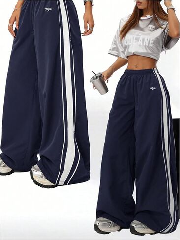 SOLY HUX Women's Baggy Sweatpants Casual Sports Wide Leg Parachute Hip Hop Pants Streetwear in Saudi Arabia