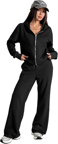 Fall Outfits for Women Oversized Zip up Hoodie Sweatshirt Jogger Sweatpants 2 Piece Sweatsuits Lounge Sets in Saudi Arabia