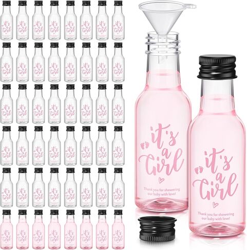 Boao 50 Pcs Baby Shower Favors for Guests Include 50 It's a Girl 1.7oz Mini Empty Plastic Alcohol Shot Bottles with 1 Funnel Baby Shower Return Gift for Guests Gender Reveal Gifts Ideas in Saudi Arabia