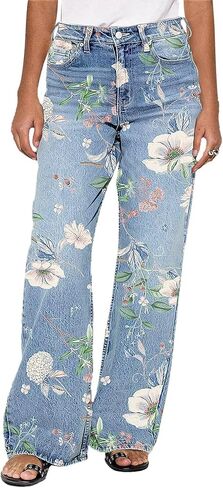 Flamingals Women's Floral Print Straight Leg Jeans for Women High Waist Floral Pattern Denim Pants Boho Cute Jeans in Saudi Arabia