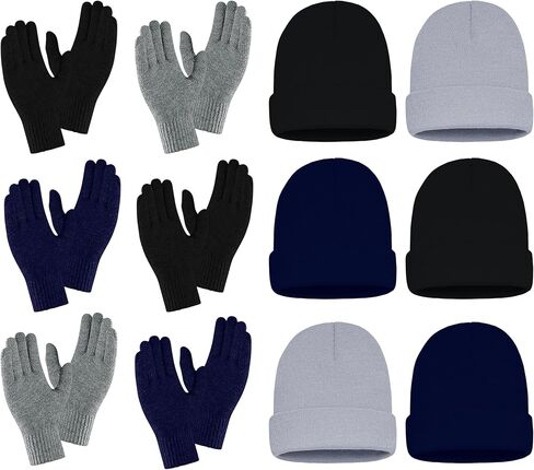 12 Pack Winter Beanies & Gloves Set, Stretchy Knit Unisex Men Women Toboggan Skull Cap in Saudi Arabia