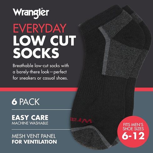 جوارب Wrangler الممتصة للرطوبة منخفضة القطع - جوارب قصيرة للرجال، تناسب مقاسات أحذية الرجال 6-12، 6 عبوات in Kuwait
