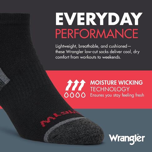 جوارب Wrangler الممتصة للرطوبة منخفضة القطع - جوارب قصيرة للرجال، تناسب مقاسات أحذية الرجال 6-12، 6 عبوات in Kuwait