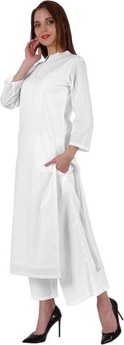 Bimba Mandarin Collar W/Pintucked Neck Cotton Kurti For Women's Indian Ethnic Straight Solid Kurta in Saudi Arabia