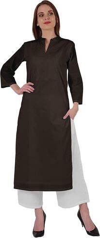 Bimba Mandarin Collar W/Pintucked Neck Cotton Kurti For Women's Indian Ethnic Straight Solid Kurta in Saudi Arabia