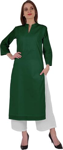 Bimba Mandarin Collar W/Pintucked Neck Cotton Kurti For Women's Indian Ethnic Straight Solid Kurta in Saudi Arabia