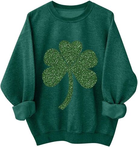 سويت شيرت نسائي بأكمام طويلة ورقبة دائرية من St Patricks Day، قميص St Pattys، بلوفر برسومات شامروك الأيرلندية in Saudi Arabia