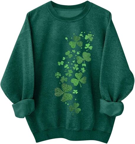 سويت شيرت نسائي بأكمام طويلة ورقبة دائرية من St Patricks Day، قميص St Pattys، بلوفر برسومات شامروك الأيرلندية in Saudi Arabia