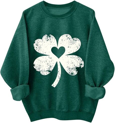 سويت شيرت نسائي بأكمام طويلة ورقبة دائرية من St Patricks Day، قميص St Pattys، بلوفر برسومات شامروك الأيرلندية in Saudi Arabia