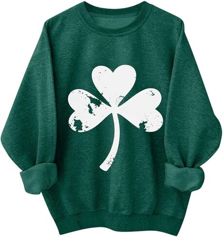 سويت شيرت نسائي بأكمام طويلة ورقبة دائرية من St Patricks Day، قميص St Pattys، بلوفر برسومات شامروك الأيرلندية in Saudi Arabia