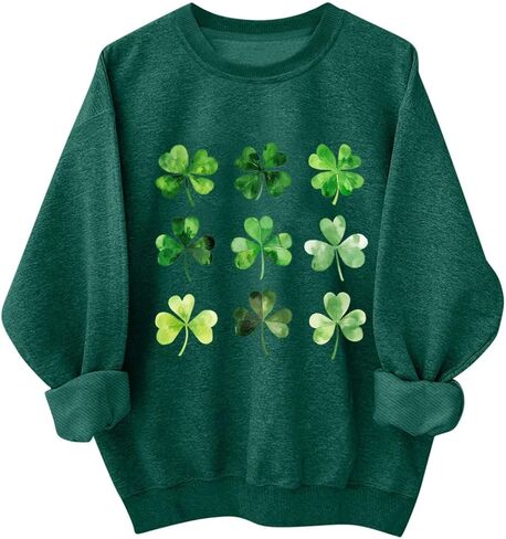 سويت شيرت نسائي بأكمام طويلة ورقبة دائرية من St Patricks Day، قميص St Pattys، بلوفر برسومات شامروك الأيرلندية in Saudi Arabia