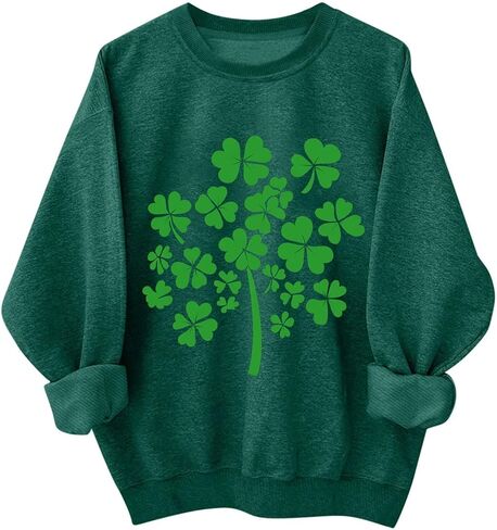 سويت شيرت نسائي بأكمام طويلة ورقبة دائرية من St Patricks Day، قميص St Pattys، بلوفر برسومات شامروك الأيرلندية in Saudi Arabia