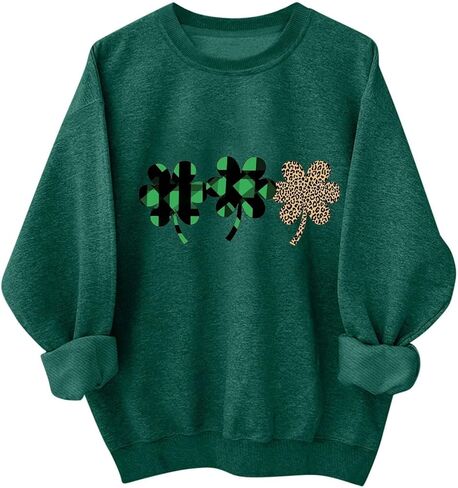 سويت شيرت نسائي بأكمام طويلة ورقبة دائرية من St Patricks Day، قميص St Pattys، بلوفر برسومات شامروك الأيرلندية in Saudi Arabia