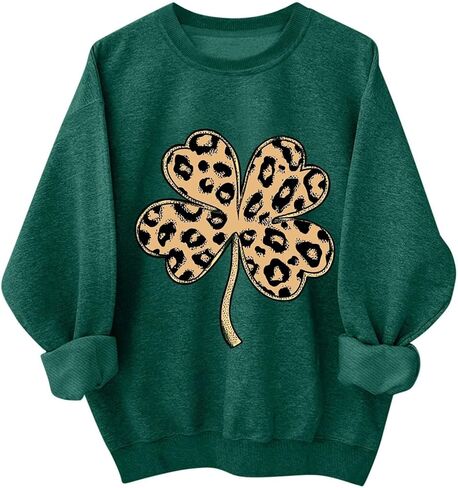 سويت شيرت نسائي بأكمام طويلة ورقبة دائرية من St Patricks Day، قميص St Pattys، بلوفر برسومات شامروك الأيرلندية in Saudi Arabia