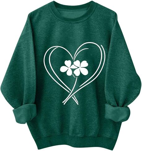 سويت شيرت نسائي بأكمام طويلة ورقبة دائرية من St Patricks Day، قميص St Pattys، بلوفر برسومات شامروك الأيرلندية in Saudi Arabia