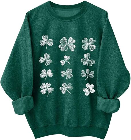 سويت شيرت نسائي بأكمام طويلة ورقبة دائرية من St Patricks Day، قميص St Pattys، بلوفر برسومات شامروك الأيرلندية in Saudi Arabia