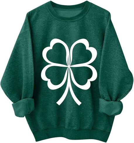 سويت شيرت نسائي بأكمام طويلة ورقبة دائرية من St Patricks Day، قميص St Pattys، بلوفر برسومات شامروك الأيرلندية in Saudi Arabia