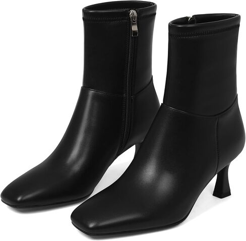 Goiphrri Ankle Boots for Women Kitten Heels Boot Womens Square Toe Short booties Office Casual Outfit Heeled Fall Boots Stretch Booties with Side Zipper for Women in Saudi Arabia